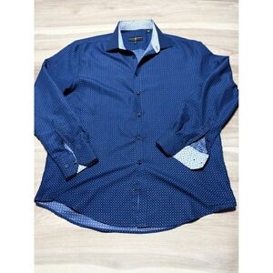 Society of Threads Dress Shirt Mens L Blue Slim Fit Geometric‎ Long Sleeve Print
